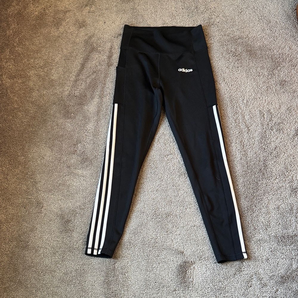 Adidas Climalite Leggings SIZE S Black 3 Stripe High Rise Athletic Workout